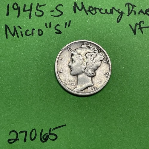 1945-S Mercury Dime 10c Micro “s” Vf Very Fine 90% Silver US Coin See Pics
