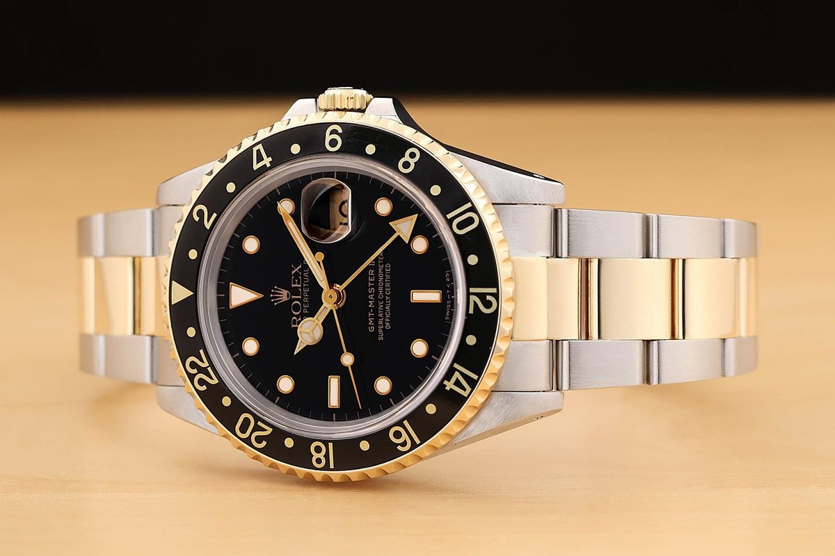 ROLEX MENS GMT MASTER II 16713 40MM 18K YELLOW GOLD STEEL OYSTER