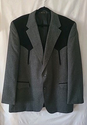 Circle S Mens Western Blazer Jacket 50L Arrows 2-Button Notched Lapel Black