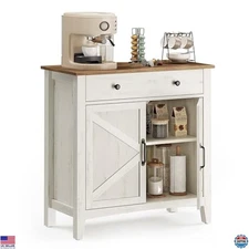 VASAGLE LIRY Rustic White & Honey Brown Buffet Cabinet - Coffee Bar with Drawer