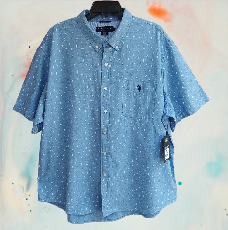 U&period;S&period; Polo Assn&period; Men&apos;s Short Sleeve Buttondown Shirt Cotton Light Blue Size 3XL