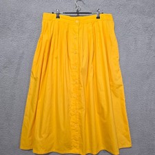 JORDACHE Yellow Cotton Button Front Pleated Skirt Pockets Size 14 Vintage