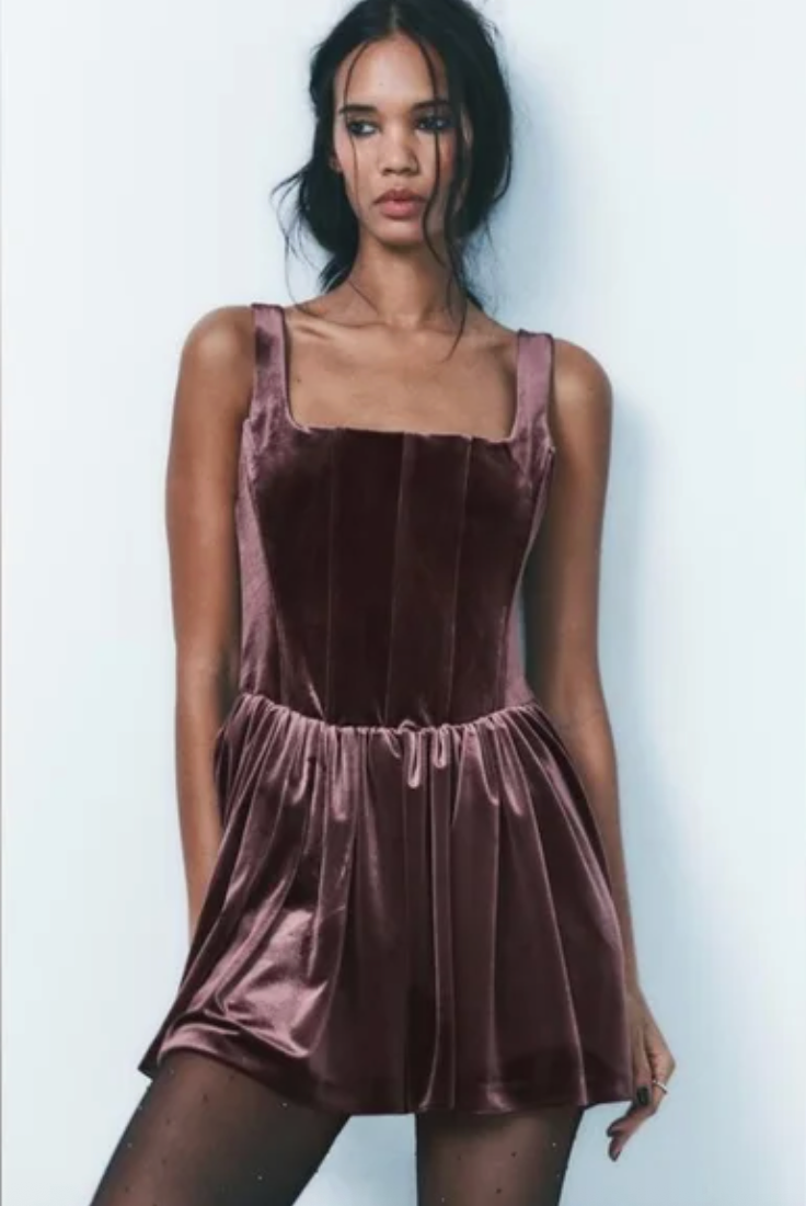 Women's Zara Burgundy Velvet Mini Dress Size small