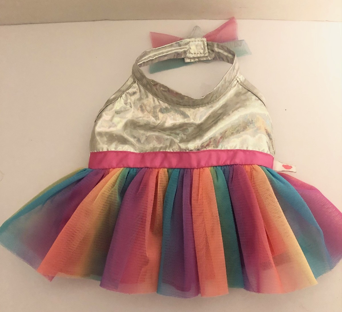 Build A Bear Silver Rainbow Halter Party Dress Tutu Tulle Multicolor BABW 2022 Build A Bear Silver Rainbow Halter Party Dress Tutu Tulle Multicolor BABW 2022