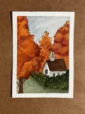 ACEO original artist trading cards watercolor landscape trees autumn art