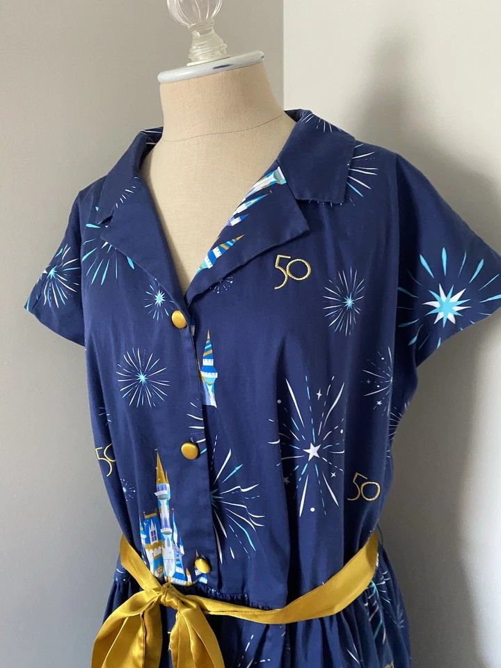 NWOT Disney Parks The Dress Shop 50th Anniversary Navy Blue Castle Dress 2X - Image 3 of 4