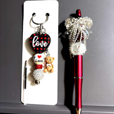 HAND MADE BEAD PEN AND BEAD KEY CHAIN  INK REFILL- Valentines day