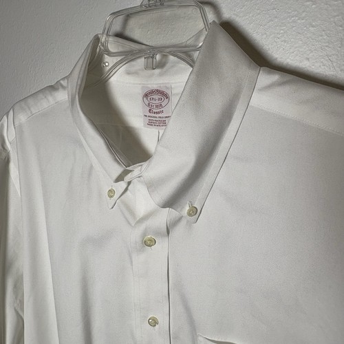 Camicia Brooks Brothers uomo 3XL 17,5 33 bianca vestibilità originale cotone americano OCBD - Foto 3 di 8