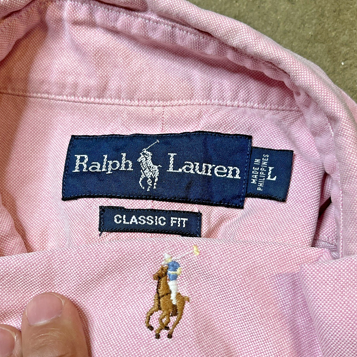 Camicia vintage Ralph Lauren uomo L rosa carne pony Oxford manica lunga vestibilità classica