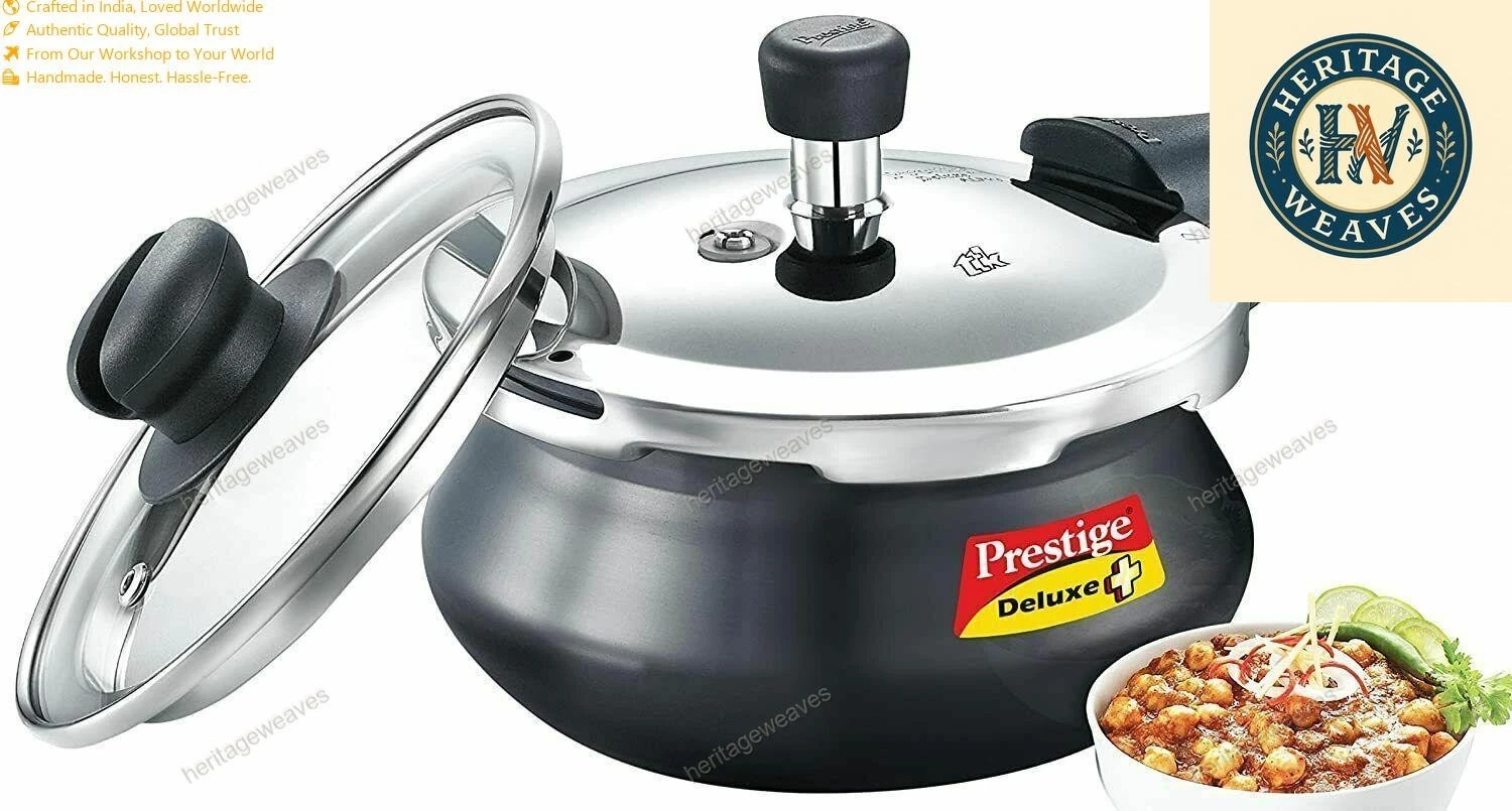 Prestige Deluxe Duo Plus Induction Base Aluminium Print Cooker, 1.5Litres Black