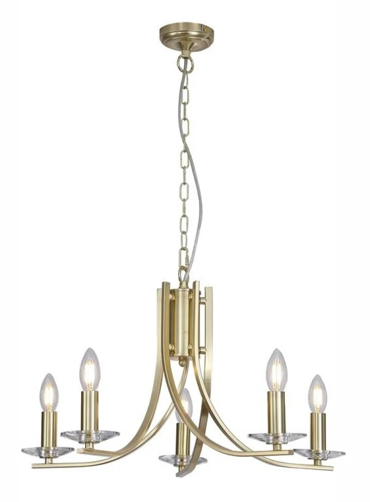 Ceiling Light Brass Ascona 5 Satin Searchlight 4165-5SB
