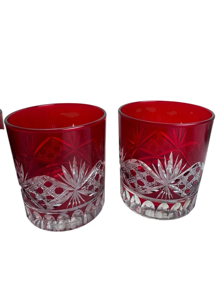 Juego de 4 vasos rojos Pottery Barn corte antiguo doble antiguo Foto 3 de 4