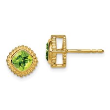 8.2mm 14K Yellow Gold Cushion Peridot Earrings