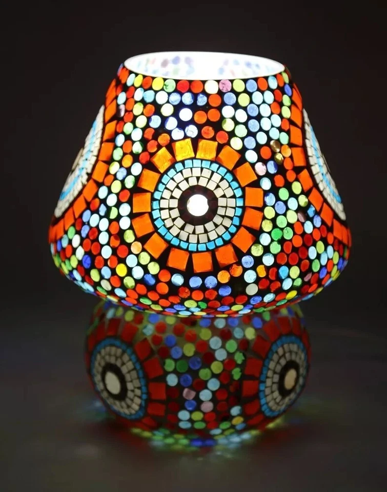 Lámpara de mesa turca mosaico marroquí con forma de hongo colorida hecha a mano Foto 2 de 3
