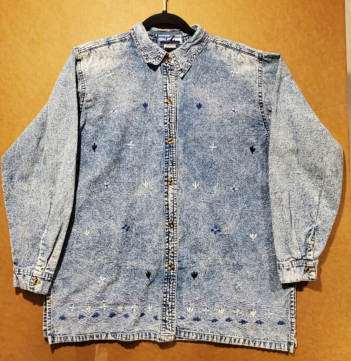 Club Z Denim Womens Jacket Top Large Blue Embroidered Flower