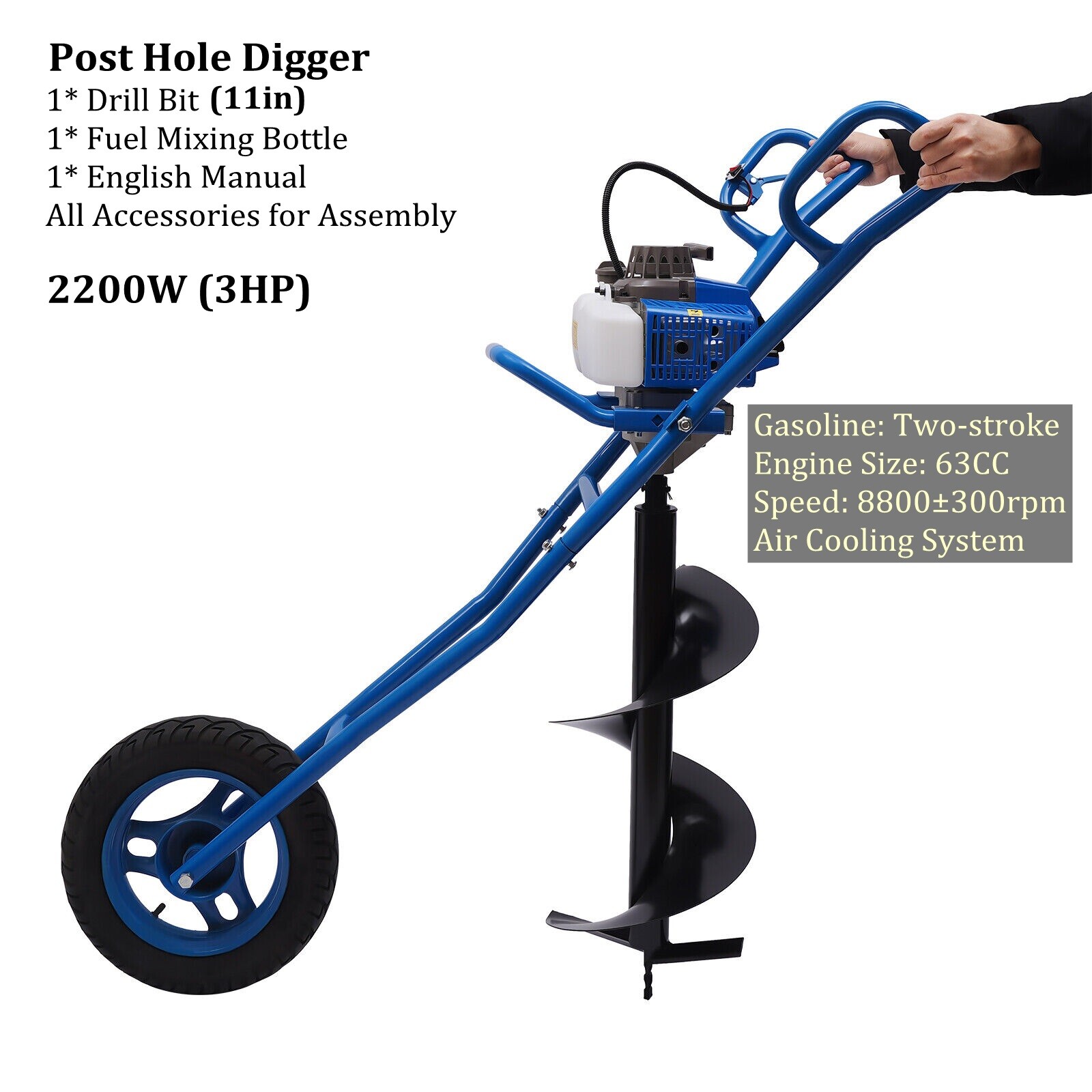 3HP Gas Powered Post Hole Digger Wheelbarrow Earth Auger Ground Drill w/ 11" Bit eBay