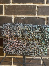 NWT $245 Kurt Geiger Large Kensington Sequin Stars Shoulder Bag Charcoal multi