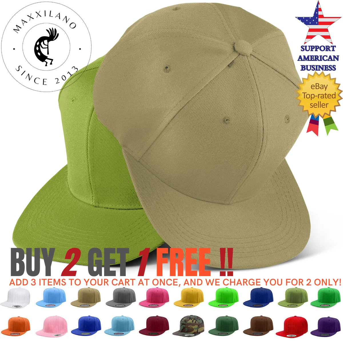 Men Snapback Hat Classic Trucker Style Flat Brim Baseball Cap Solid Plain  Hats