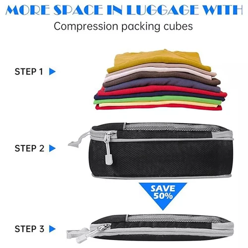 6Pcs Compression Packing Cubes Expandable Storage Travel Luggage Organizer Bags - Picture 12 of 20