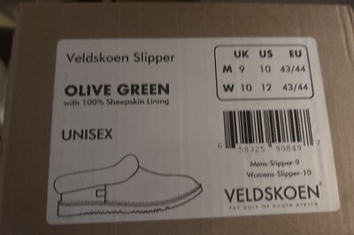 VELDSKOEN Leather Olive Green Lined With Sheepskin Houseshoe
