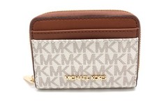 Michael Kors Jet Set Travel Medium Metallic Leather Wallet in Vanilla