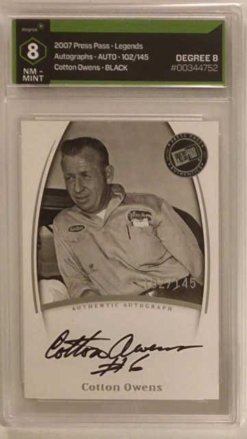 2007 Press Pass Legends Cotton Owens Black Graded Mint 8 Autogrammkarte 102/145