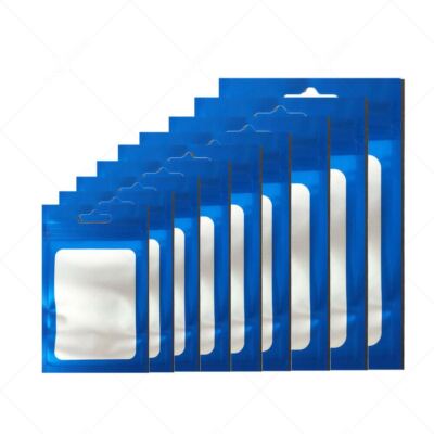 Multi-Size Matte Blue Mylar Flat Zipper Bag For Storage w/ Window&Hang Hole B5