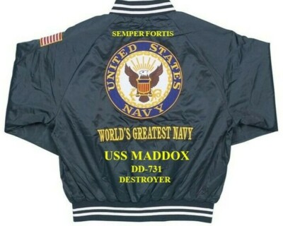 USS MADDOX DD-731 DESTROYER NAVY EMBROIDERED SATIN JACKET(BACK ONLY)