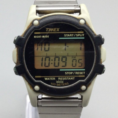 Vtg Timex Atlantis 100 Watch Men 40mm Black Digital Day Date