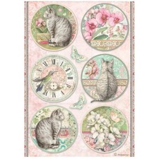 Stamperia A4 RICE PAPER - ORCHIDS AND CATS - ROUNDS, Decoupage