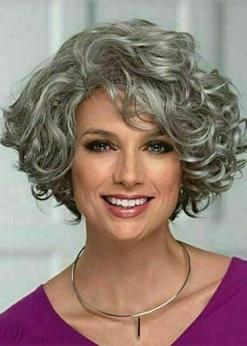 Heat Resistant Wig New Fashion Glamour Women's Short Natural Gray Curly Wigs - 第 4/7 張圖片