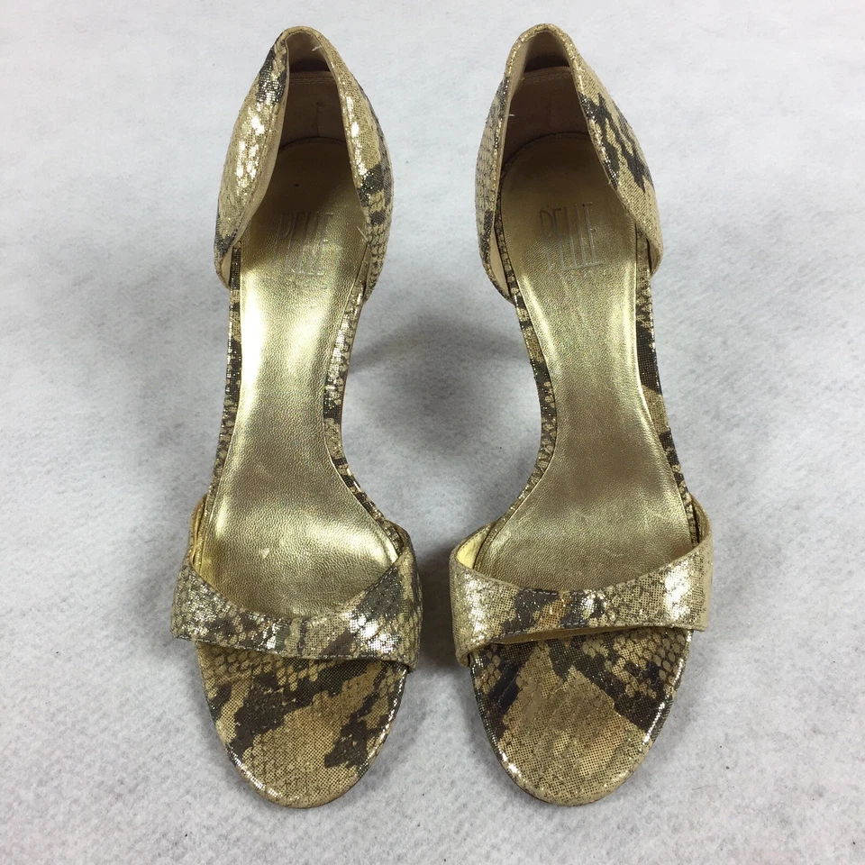 Sandálias femininas de couro peep toe Pelle Moda tamanho 7 1/2 estampa de pele de cobra salto alto - Imagem 2 de 4