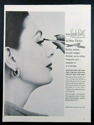 1963 MAX FACTOR Lash Full Textured Mascara Wand Magazine Ad