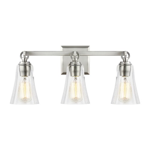 Visual Comfort Studio Monterro 3-Light Bathroom Vanity Light in Satin Nickel by