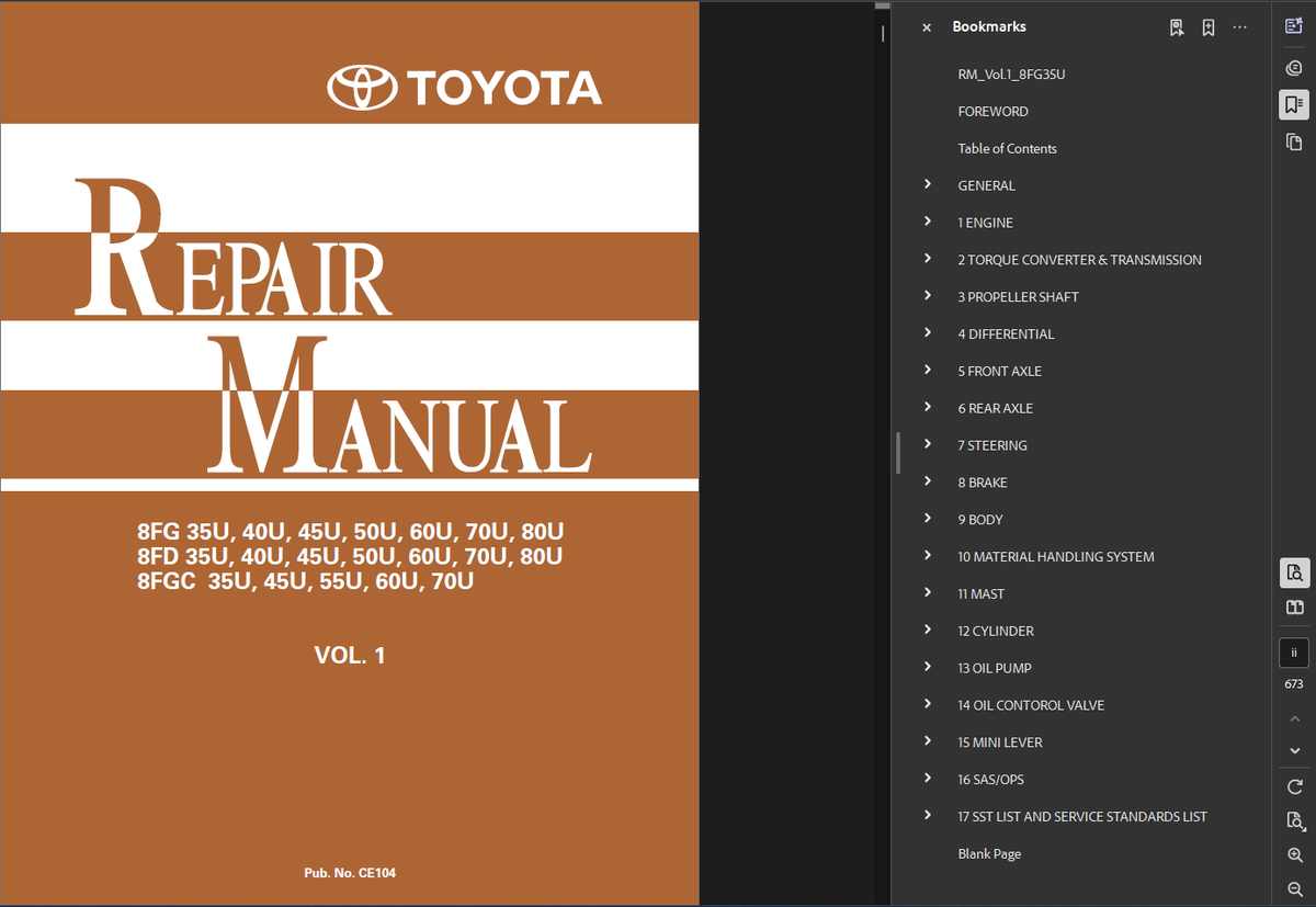 TOYOTA 8FG35U FORKLIFT SERVICE REPAIR SHOP PARTS MANUAL PDF USB | eBay