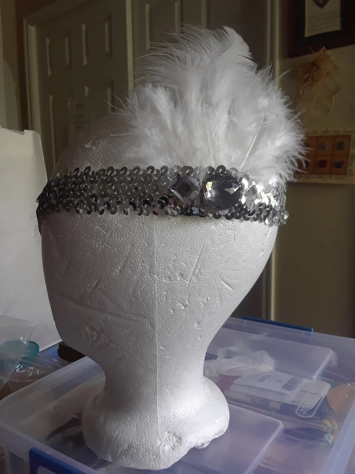 Vestido Aleta Negro y Plata - Talla 10, Largo 34" Disfraz Mtching Tocado Foto 2 de 4