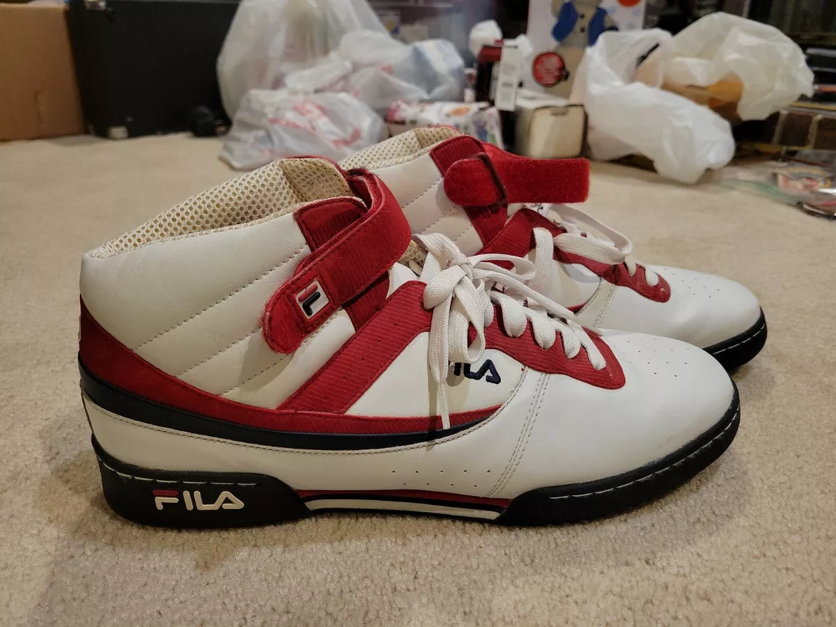 Fila Classic White Leather High Top Basketball Shoes Vintage 14 OG White Red