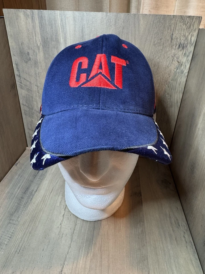 Boné de bola ajustável CAT Caterpillar bandeira patriótica usado com etiqueta - Imagem 2 de 4