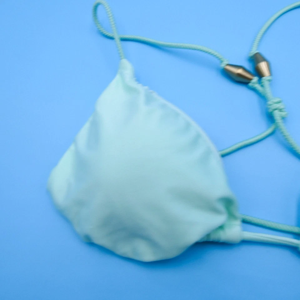 Vix Paula Hermanny Medio Azul Triángulo Acolchado Halter Sumergir Bikini Top Traje de Baño Foto 4 de 4