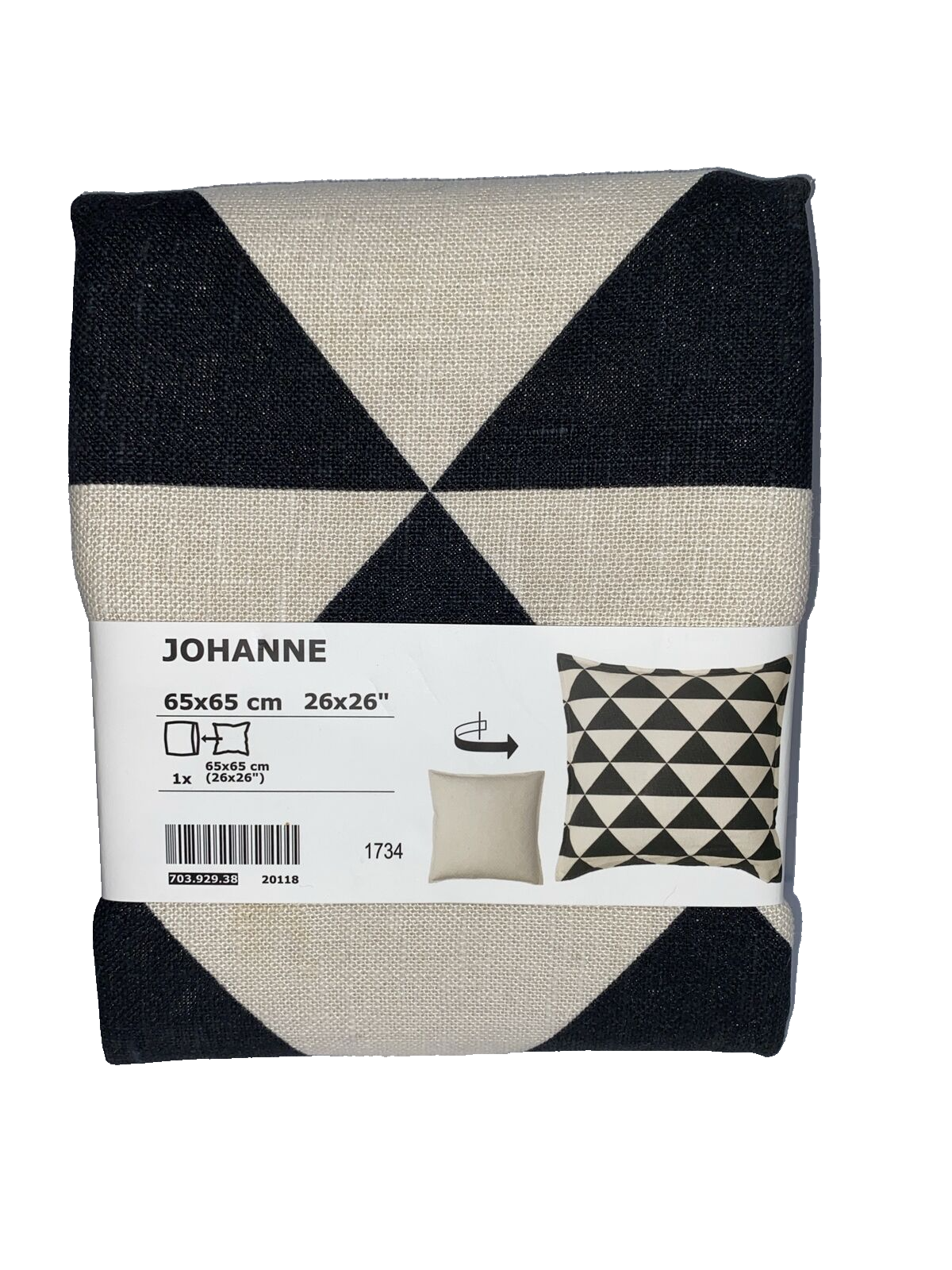 IKEA Johanne Pillow COVER Sham Cushion BLACK Natural Geometric