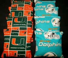 UNIV. Miami Hurricanes  MIAMI DOLPHINS 8 ACA Cornhole Bean Bags ACA Regulation