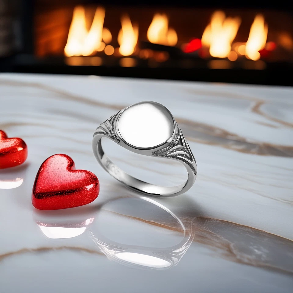 Polished Gold Baby Signet Ring Classic Round Design | 10k 14k Yellow White Rose - Image 3 of 4