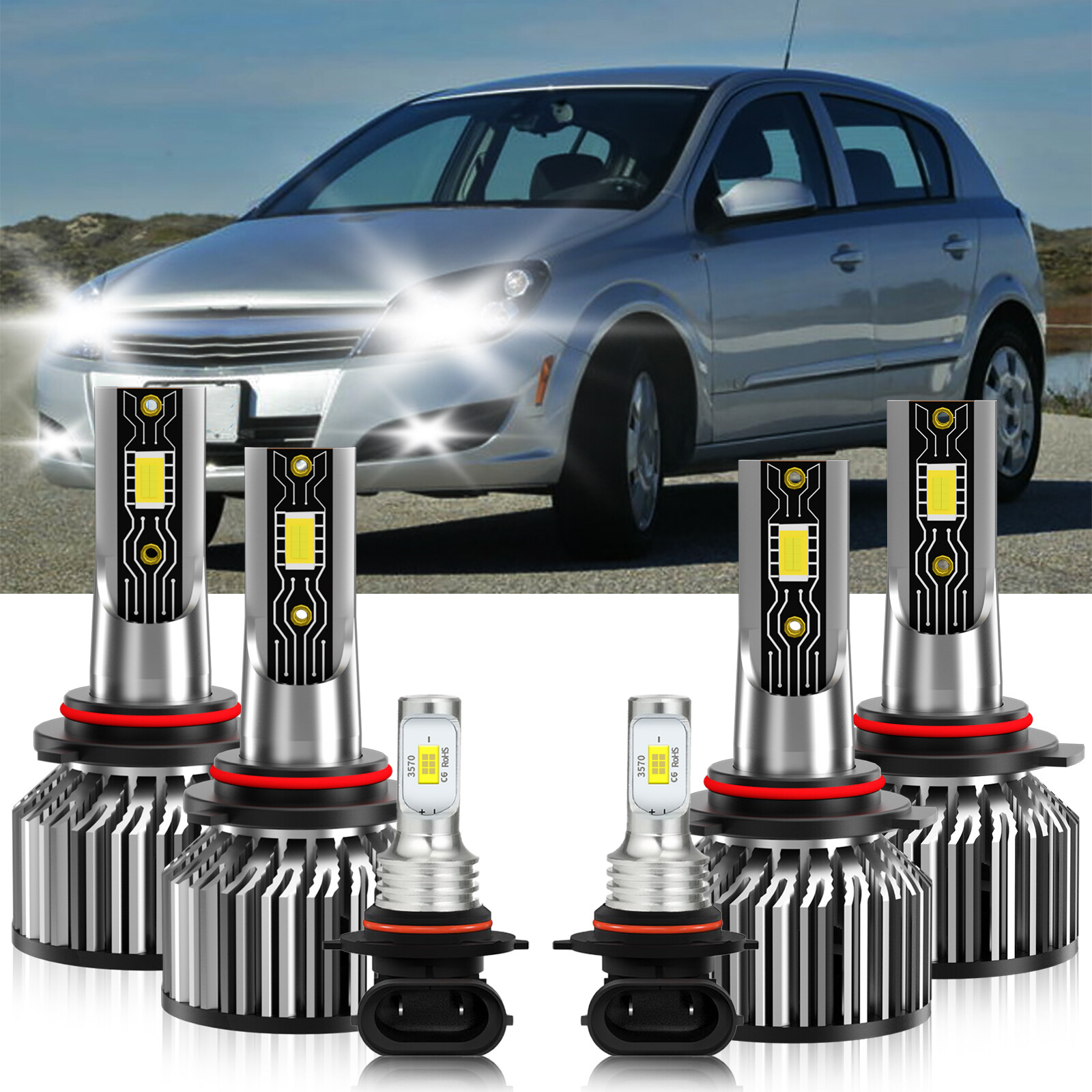 6x LED Headlight High Low + Fog Light Bulbs white For Saturn Astra 2008-2009