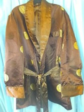Vtg chinese silk 1940s 50s MEDALLION asian satin playboy smoking jacket robe XL