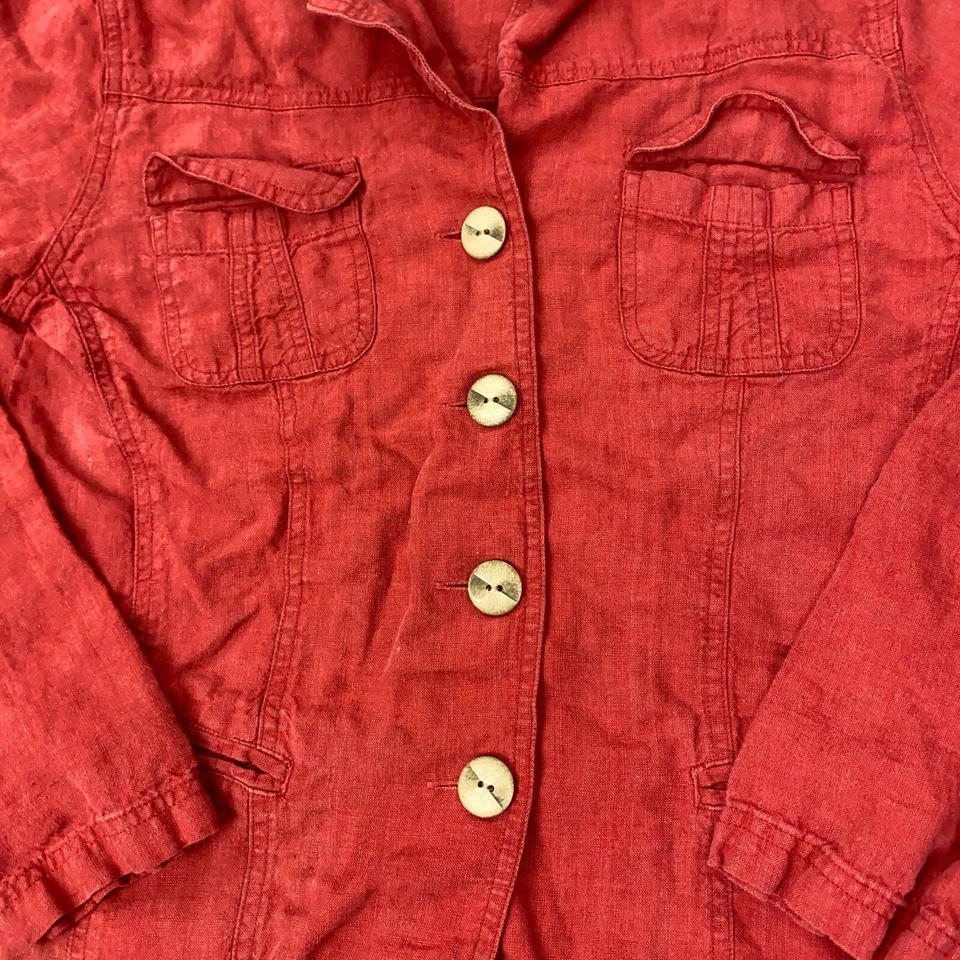 J. Jill Womens Jacket Small Red Button Up Pockets Linen Lightweight - Image 2 of 4