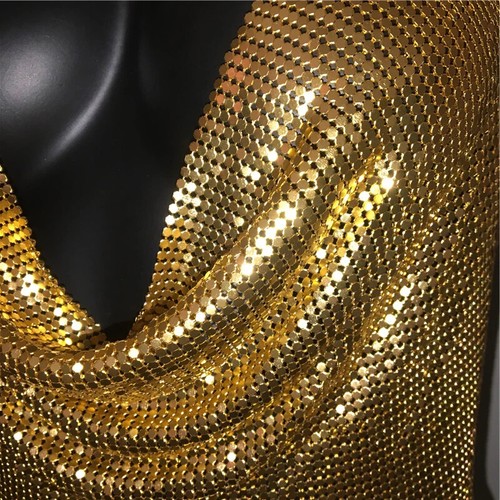 Metall Pailletten Neckholder Damen sexy V-Ausschnitt rückenlose Kette Tauchtank Weste kurzes Oberteil - Bild 10 von 27