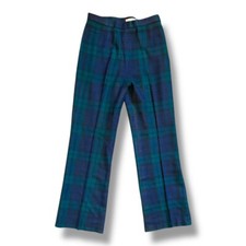 Vintage 60s/70s Blue Green Tartan Plaid Wool Pleated Wide Leg Pants Size Medium