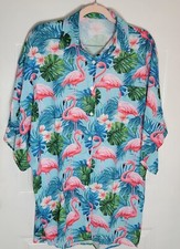 Men's Flamingo Hawaiian Shirt Tropical Button-Up Short Sleeve Size M
