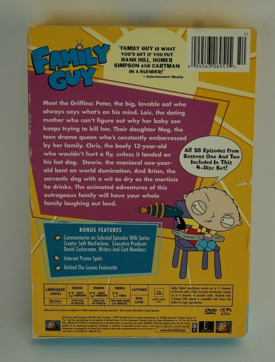 Family Guy - Volume 1: Seasons 1 2 (DVD, 2009, 4-Disc Set, iTunes
