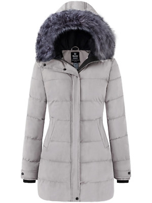 Women'S Winter Coat Hooded Puffer Jacket Insulated Windbreaker Jacket Gray L
